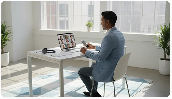 Professional using laptop and mobile phone for business calling