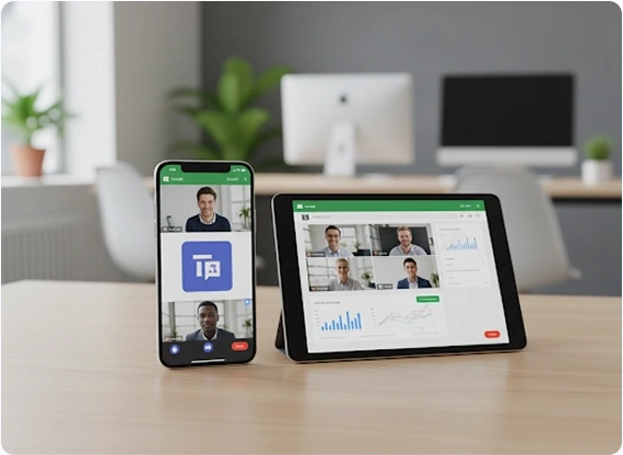 Smartphone and tablet displaying Microsoft Teams calling interface